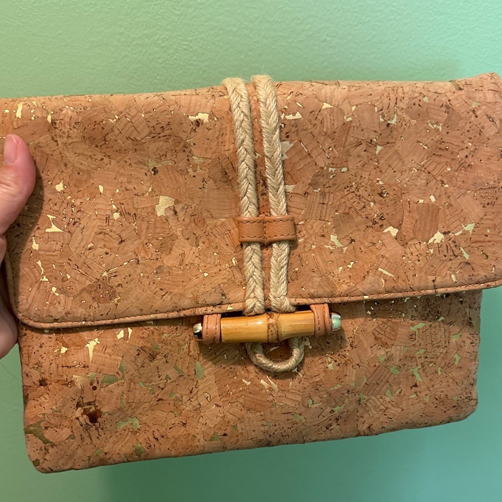 Sondra Roberts Cork Clutch with Bamboo Detail